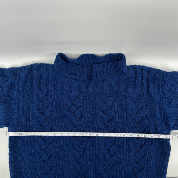 Womens Sz ? Blue Sweater Granniecore Ivy League Tennis Fisherman Cableknit Soft - Picture 3 of 9